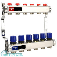 Группа коллекторная для отопления VARMEGA VM15506 ВР 1", на 6 контуров 3/4" EK, нерж. сталь