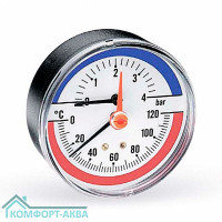 Vieir YF6 термоманометр пружинный осевое подключение 6 бар, 120°С, 1/4" с переходом на 1/2"