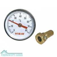 Vieir YL19 термометр с погружной гильзой осевое подключение, 120°С, 1/2"