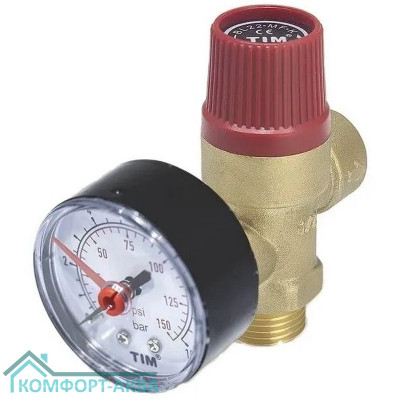 TIM BL4802-3 клапан предохранительный с манометром ВР 1/2", 3 bar