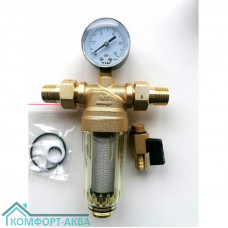 TIM JH-1002 фильтр промывной с манометром НР 1/2", латунь, ударопрочный пластик