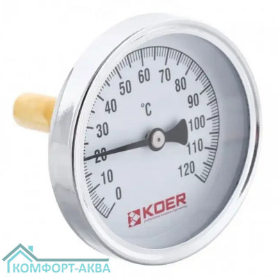 KOER KR5967 термометр с погружной гильзой осевое подключение, 120°С, 1/2"