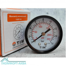 TIM Y-50T-16 манометр пружинный осевое подключение 16 бар, 1/4"