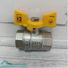 Alpha ALP.217.G-15 кран шаровой газ В×В 3/4 PN40 бабочка желтый