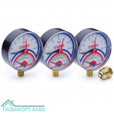 KOER KR0194 термоманометр пружинный радиальное нижнее подключение 6 бар, 120°С, 1/4" с переходом на 1/2"