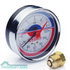 KOER KR0199 термоманометр пружинный осевое подключение 4 бар, 120°С, 1/4" с переходом на 1/2"