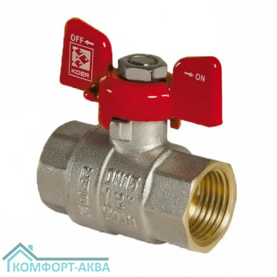 KOER KR0040 кран шаровой прямой усиленный В×В 3/4 PN40 бабочка красный