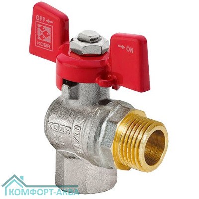 KOER KR5289 кран шаровой угловой усиленный В×Н 1/2 PN40 бабочка красный