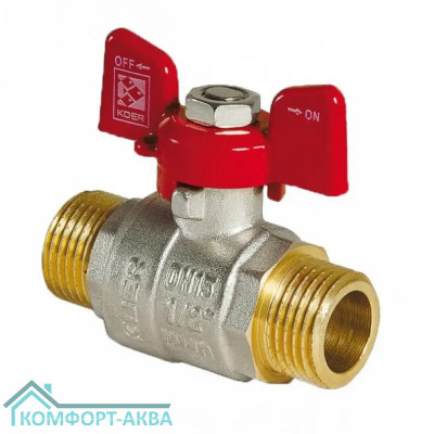KOER KR0095 кран шаровой прямой усиленный Н×Н 1/2 PN40 бабочка красный