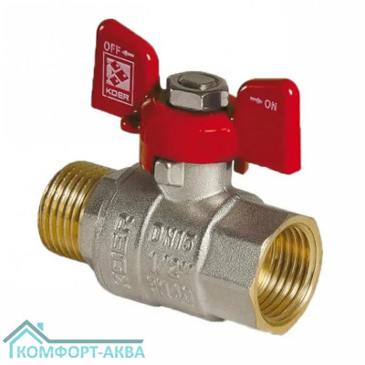KOER KR0034 кран шаровой прямой усиленный В×Н 1/2 PN40 бабочка красный