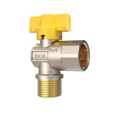 Vieir VRQ214-02 кран шаровой угловой В×Н 1/2 PN40 бабочка желтый